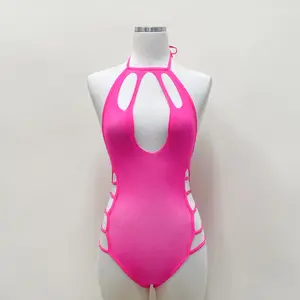 Top of The World Pink Lingerie Rave Festival Halter Neck Bodysuit with Cut-Outs