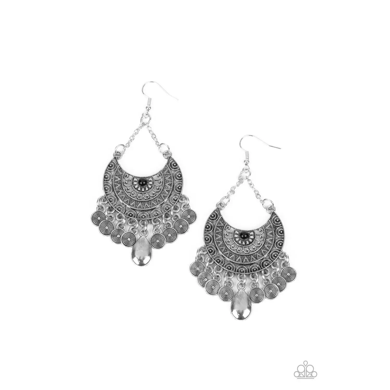 Lunar Allure - Black Bead Silver Earrings - Paparazzi