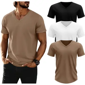 3 Pack Men's Big and Tall V Neck Shirts Short Sleeve Muscle Cotton Tees Casual Summer Oversize Basic T Shirts