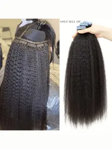 Kinky Straight Remy Hair Kinky Straight Tape in Hair Extensions Human Hair 20pcs/Piece #1B Yiki Straight Real Hair for Pretty Lady.