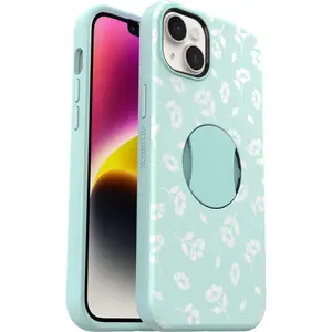 OtterBox iPhone 14 Plus (Only) OtterGrip Symmetry Series Case - Poppies by The SEA (Blue), Built-in Grip, Sleek case, Snaps to MagSafe, Raised Edges Protect Camera & Screen