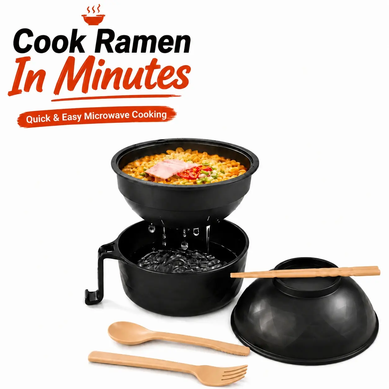 ONESHOW HOME Dorm Room Meal Solution Microwave Ramen Bowl Set with Chopsticks Spoon and Phone Holder Mid Year Sale