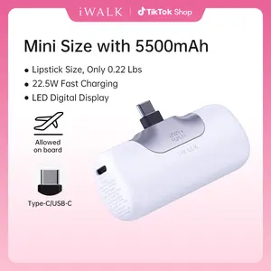 iWALK 5th Gen Mini Plug-in Power Bank 5500mAh 22.5W USB-C Fast Charging with SenseForce Tech Smart LED Display for iPhone Android Travel Use summervibes tiktokshopspringglowup - Digital, Usb Battery Adapter, Charger summerwins,summerwins