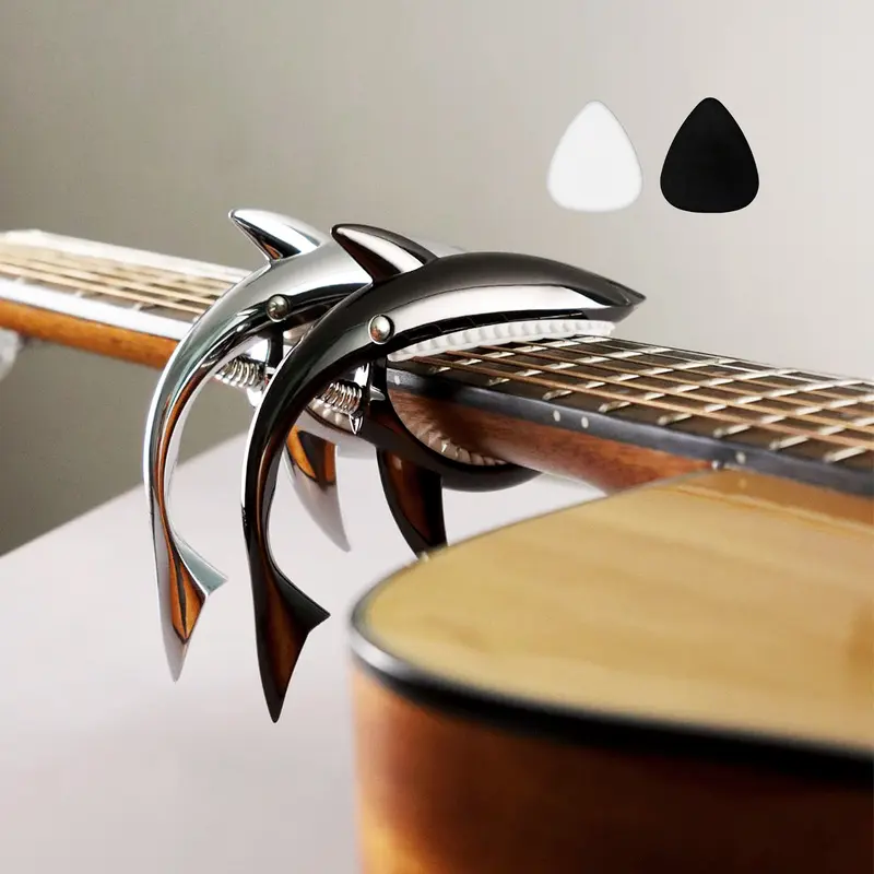 Shark Guitar Capo Zinc Alloy Spring Capo for Electric, Acoustic, and Classical Guitar & Ukulele with 2 Guitar Picks