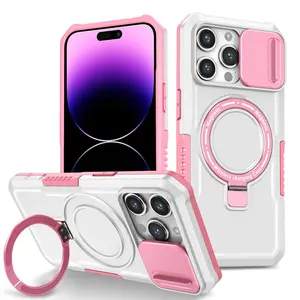 Magnetic Ring Phone Case with Lens Protector, Shockproof Phone Protective Cover, Phone Accessory Compatible with iPhone 16 15 14 13 12 11 Pro Max, Casing, Cellphone
