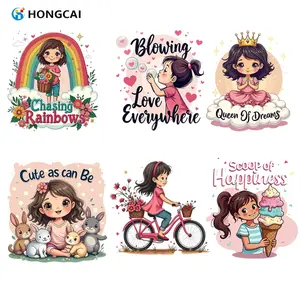 Cute Cartoon Girl Iron-On Stickers Set, Sweet Heat Transfer Vinyl Decals, 6-Piece High-Quality DIY Clothing Transfers, Easy Operation, Crafts