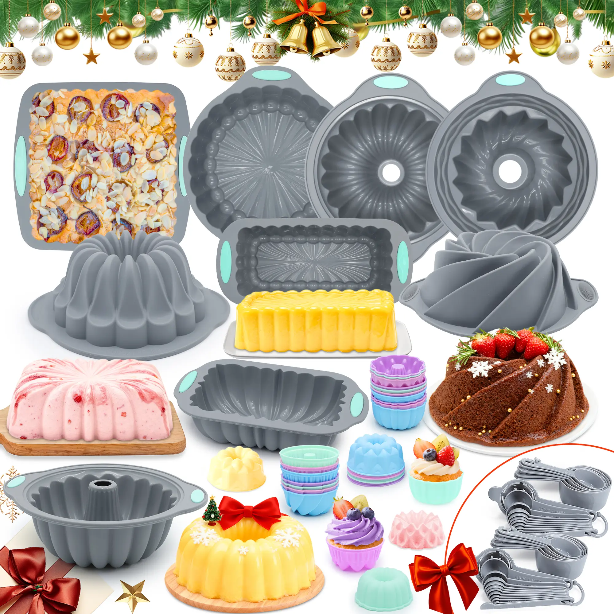 nonstick pan 67/46/21 Pieces，Silicone Baking Mold Set, Non-Stick Kitchen Baking Tray, Includes Cake Mold Set Perfect for homemade cakes, breads, jellies, mousses, gelatin desserts, banana bread, Christmas gifts,  Mother's Day Gifts，SummerVibes