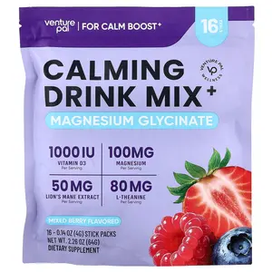 Venture Pal Calming Drink Mix+, Magnesium Glycinate, Mixed Berry, 16 Stick Packs, 0.14 oz (4 g) Each