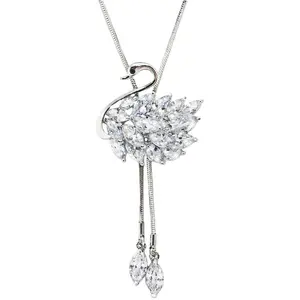 Necklace Chains Jewelry Men Women Pendant Necklace Swan Sweater Chain Crystal Long Necklace Artificial Crystal Jewelry Accessories