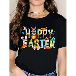 Happy Easter Bunny And Eggs T-Shirt White Happy Easter With Bunny Carrot And Egg Design For Spring Celebration