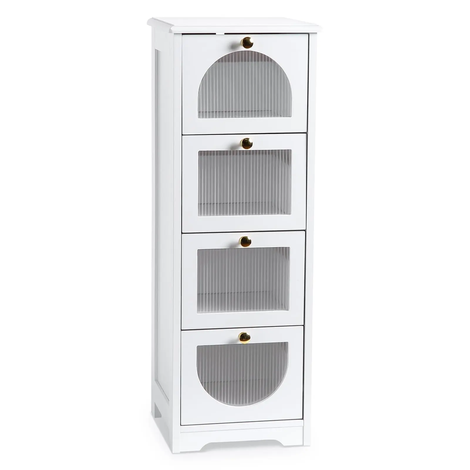 GARVEE Small Bathroom Floor Cabinet, Freestanding Bathroom Organizer and Storage Cabinet with 4 Drawers, 33" Slim Wooden Storage Cabinet for Narrow Spaces Bedroom Living Room, White