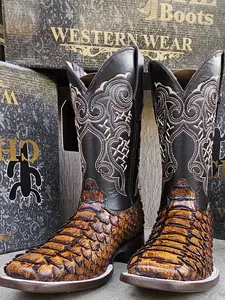 Chaparral Black/Honey Brown/Dark Brown Imitation Python Leather Men's Rodeo Boots with Unique Figure Pattern - Cowboy Style