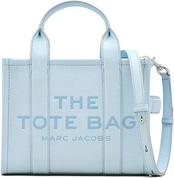 Marc Jacobs The Leather Small Tote Bag - Cloud Blue H009L01SP21-465, Full Grain Leather, Adjustable Shoulder Strap, Debossed Logo, Dustbag, Zip Closure