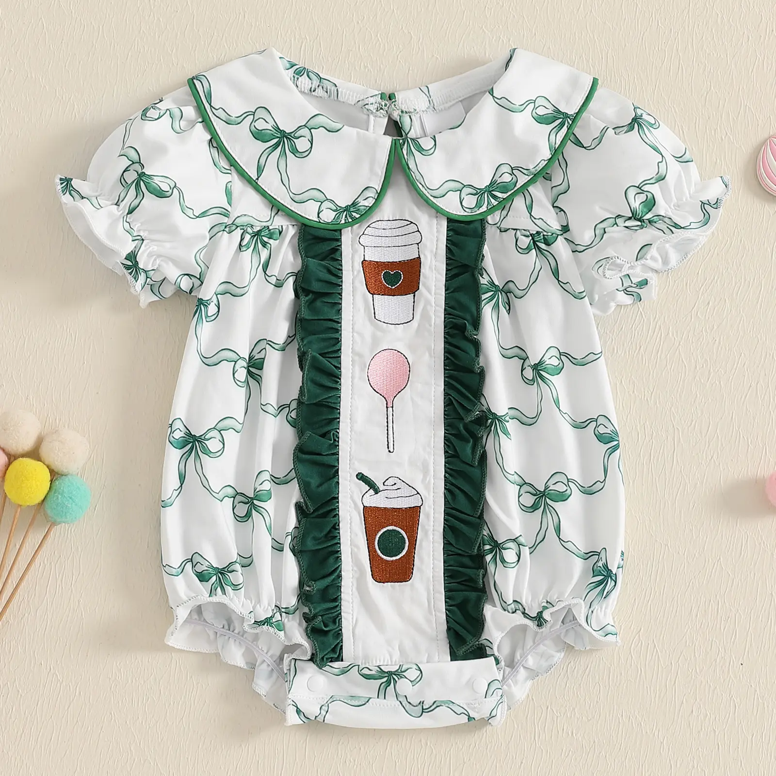 Embroidery Newborn Baby Girl Romper Smocked Bubble Rompers Short Sleeve Bodysuit Summer Clothes