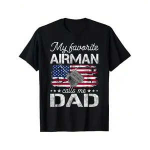Men's Short-Sleeve Fitted Cut T-Shirt - US Air Force Themed Top with Airman Theme Graphic Print for Dads Oversize Oversized
