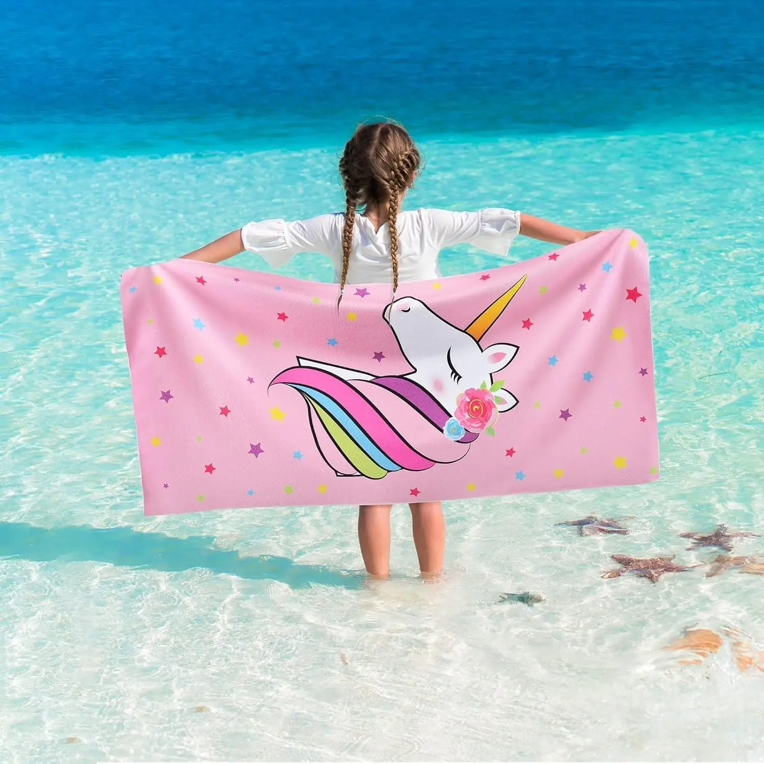 WERNNSAI Unicorn Kids Beach Towel for Girls - 30” x 60” Pool Swimming Towels Personalized Beach Towels for Kids Girls Quick Dry Ultra Absorbent Super Soft Beach Blanket Camping Travel Bath Towel
