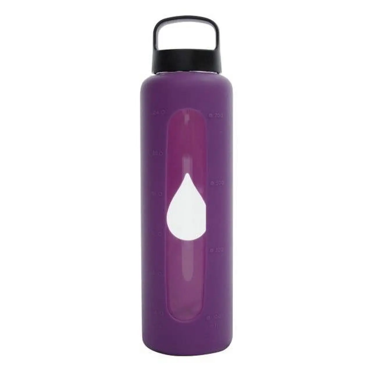 Bluewave Lifestyle GG150LC-Purple 750ml Reusable Glass Water Bottle with Loop Cap, Washable Free Silicone Sleeve, Fruit-Compatible - Iris