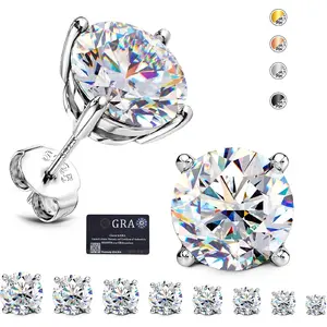 Moissanite Stud Earrings : 18K White Gold Plated Solid 925 Sterling Silver Earring Hypoallergenic Dainty Flat Back Stud Earrings Jewelry for Women Men D Color VVS1 Clarity