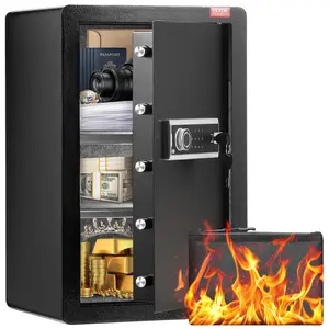 【Summervibes】VEVOR Single Door 3.5 cu.ft Safe Box with Key Lock & Password,  , Safe Lock Box with Fireproof Bag, Key Rack, LED Light, and 2 Shelves for Money, Documents, Jewelry, and Valuables, Black