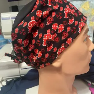 Naruto Red Cloud Unisex Scrub Cap Amine - Black and Red Patterned Design, Adjustable Fit, Ideal for Scrubbing and Cleaning