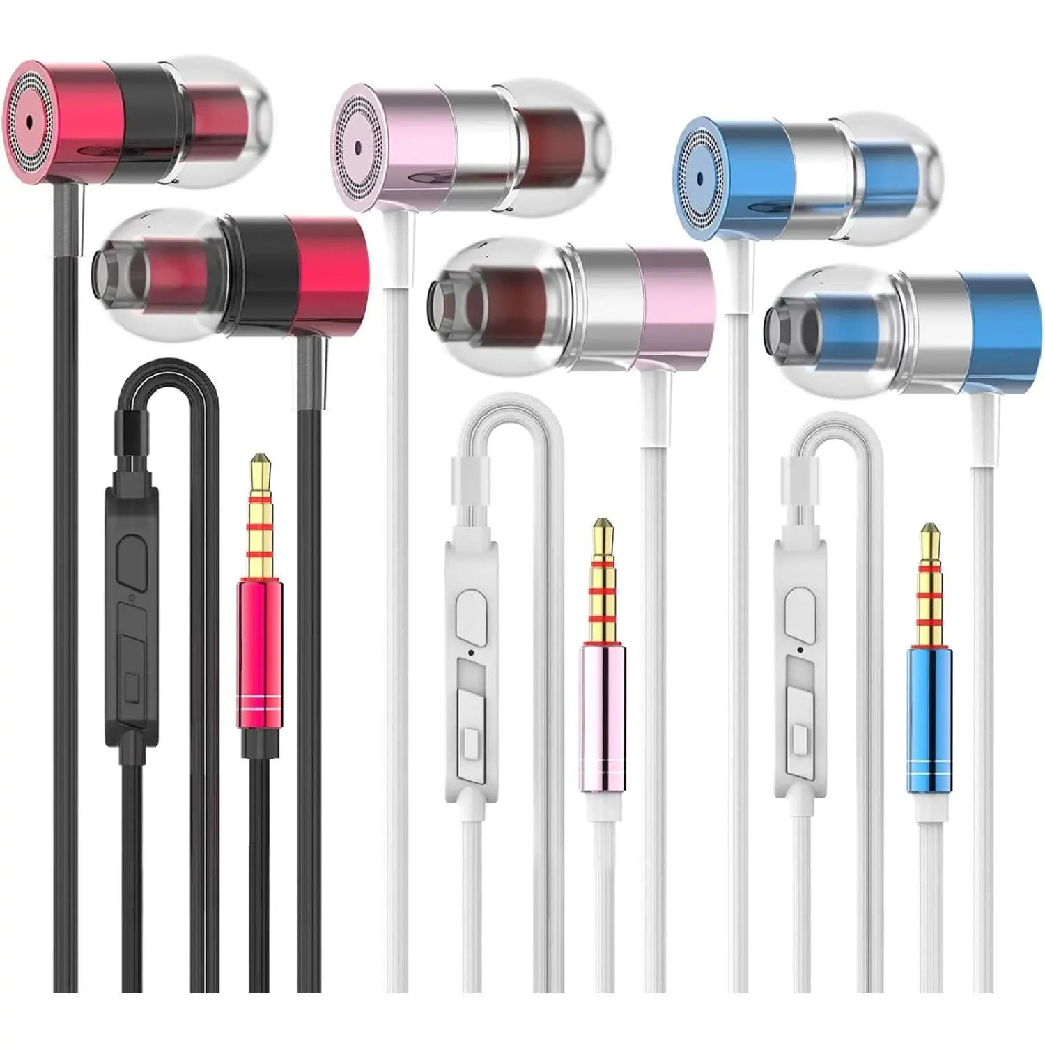 3 Pairs Metal Wired Earbuds with Microphone & Volume Control, in Ear Earphones for School, Noise Islating, for 3.5mm Jack iPhone iPad iPod   Devices (Mixed)