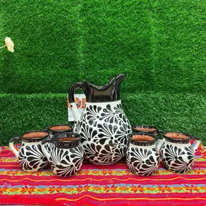 Relieve Pitcher Color Negro/Blanco Set Mug. Relieve Pitcher Color Negro/Blanco Set Mug.