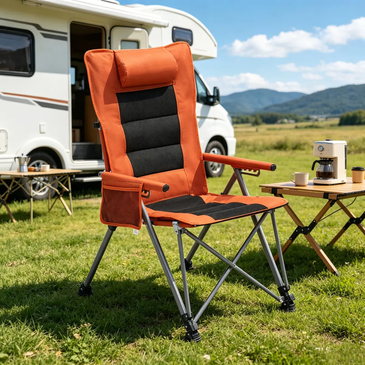 Portable Folding 5-Position Reclining Camping Chair - Adjustable, Rugged, 900D Oxford Fabric, Reinforced Steel Frame, 264 LBS Load, Side Pocket, Carry Bag, for Camping, Beach, Adjustable Portable Chairs, Rugged Outdoor Chairs