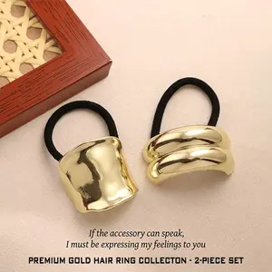 Golden Hair Cuff Hair Band for Women Set of 2 | Soft Ties | Ponytail Hair Cuff | Statement Pony Holder for Women Hairties | Unique Accessories | Perfect for Stylish Hairstyles