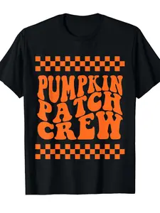 Pumpkin Patch Crew Matching Family Retro Halloween Groovy T-Shirt[Cool Design] Street Trending Style Women's Tee Comfortable Cotton Round Neck Shorts Same Gender Design and Sleeves Men's T Shirts
