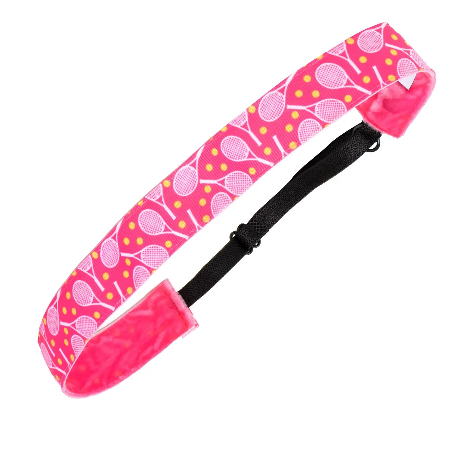 Athletic Sports Headband for Women, Pink Tennis Racquet Print with a Velvet-Backed Non-Slip Grip for Training and Workouts, Training Headband, Fitness Sweat Band, Gym