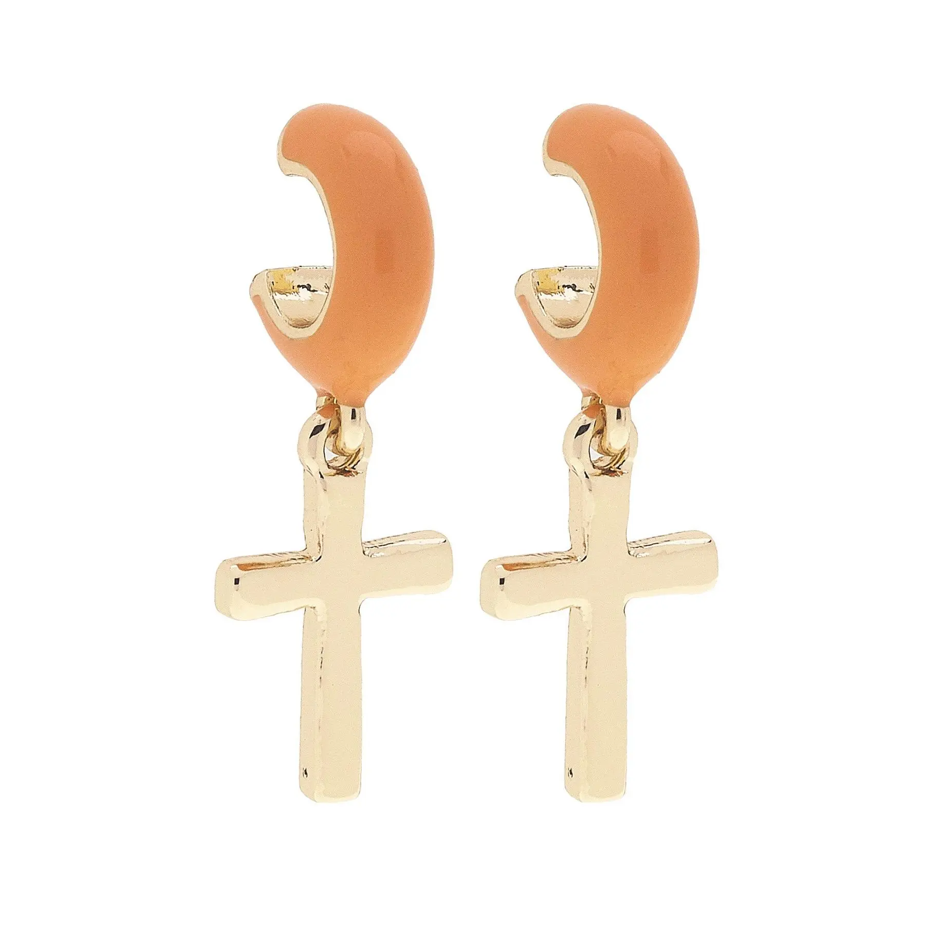 Ruth Cross Enamel Huggie Hoop Earrings in Orange