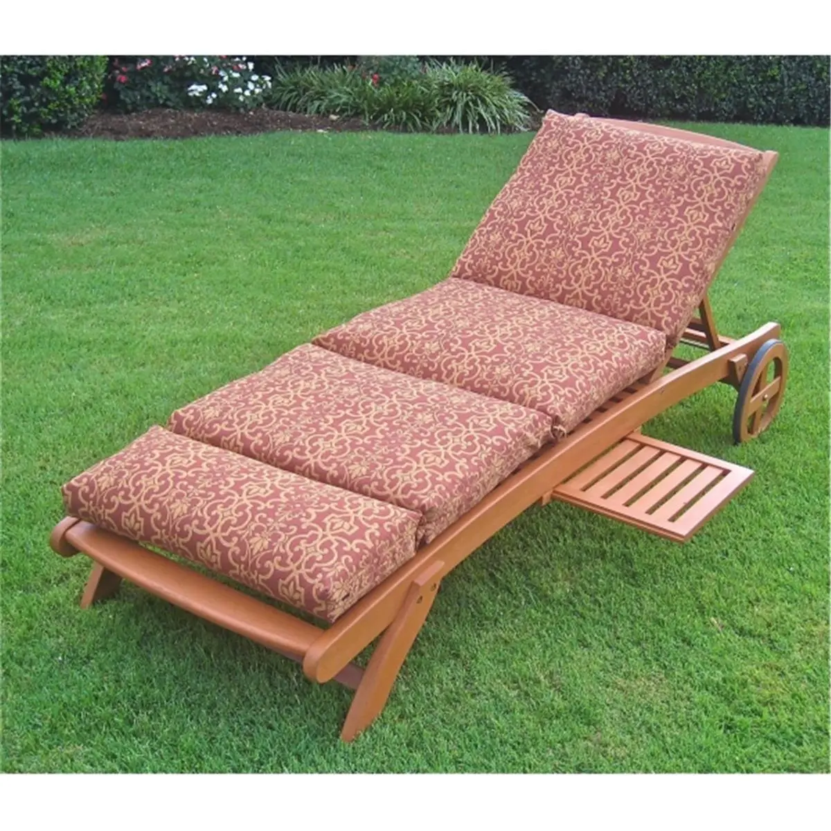International Caravan Tahiti Balau Hardwood Outdoor Chaise Lounge, Multi-Position Reclining Sun Tanning Chair with Wheels, UV-Resistant Brown Stain Finish, Outdoor Patio Furniture, Multi-Positional, Single Seat
