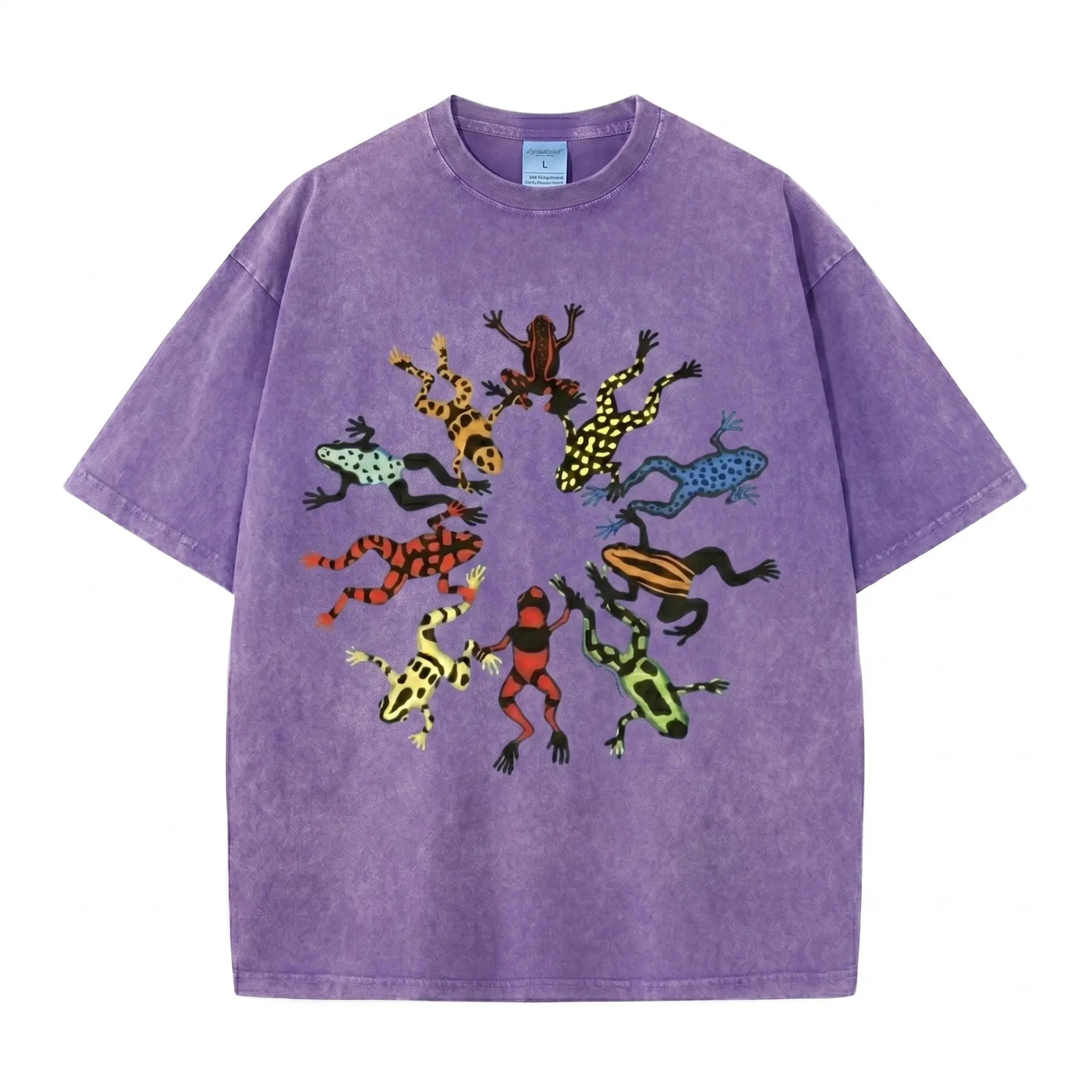 Washed, Dancing Frog Feast Print T-shirt, High-quality Batik Vintage Fashion Brand T-shirt, Unisex T-shirt, Popular Daily Wear T-shirt, Holiday Gift, Perfect Present