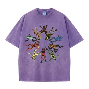 Washed, Dancing Frog Feast Print T-shirt, High-quality Batik Vintage Fashion Brand T-shirt, Unisex T-shirt, Popular Daily Wear T-shirt, Holiday Gift, Perfect Present