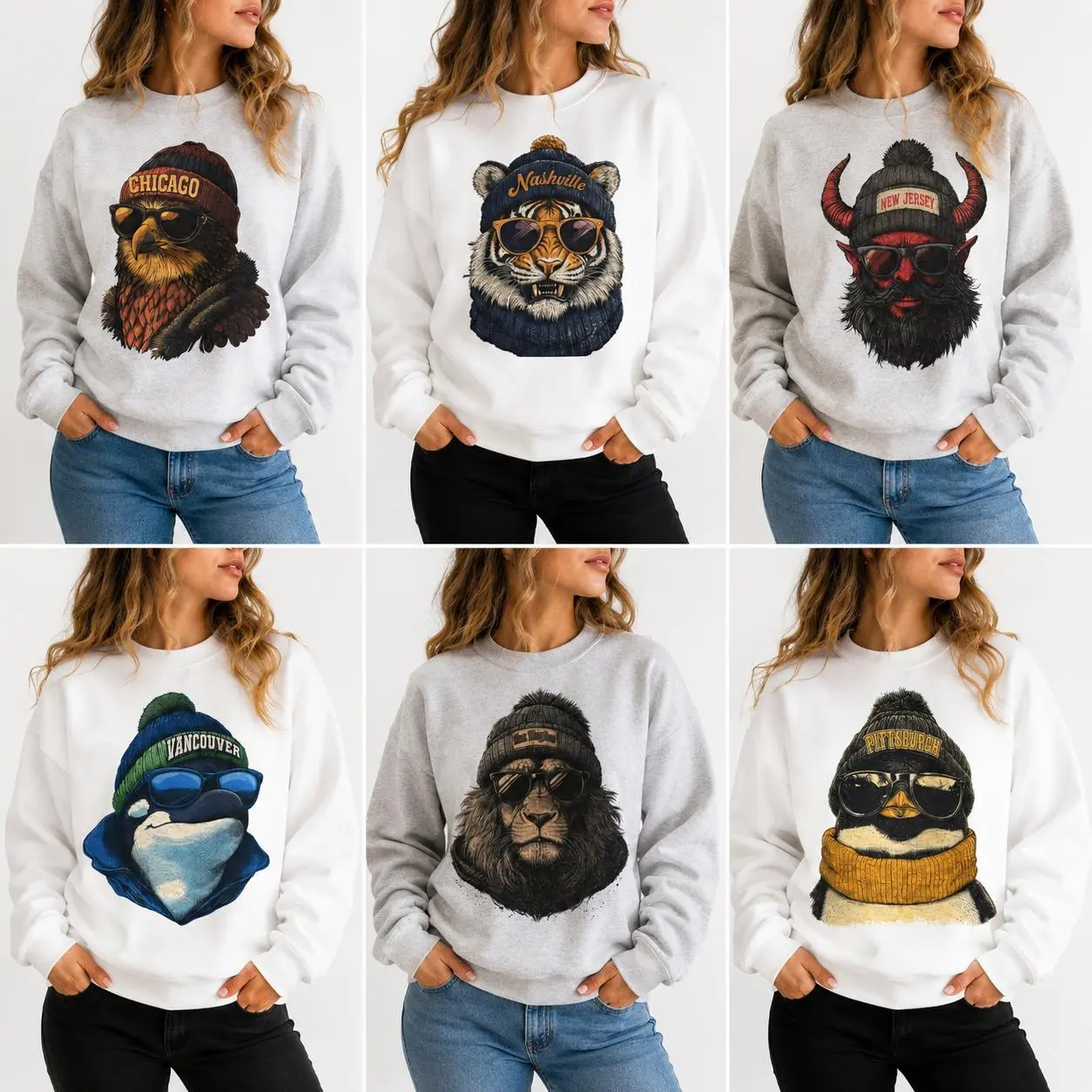 Hockey Spirit Animal Graphic Sweatshirt, Game Day Hockey Animal Pullover, Hockey City Sweatshirt, Ice Hockey Fan Crewneck