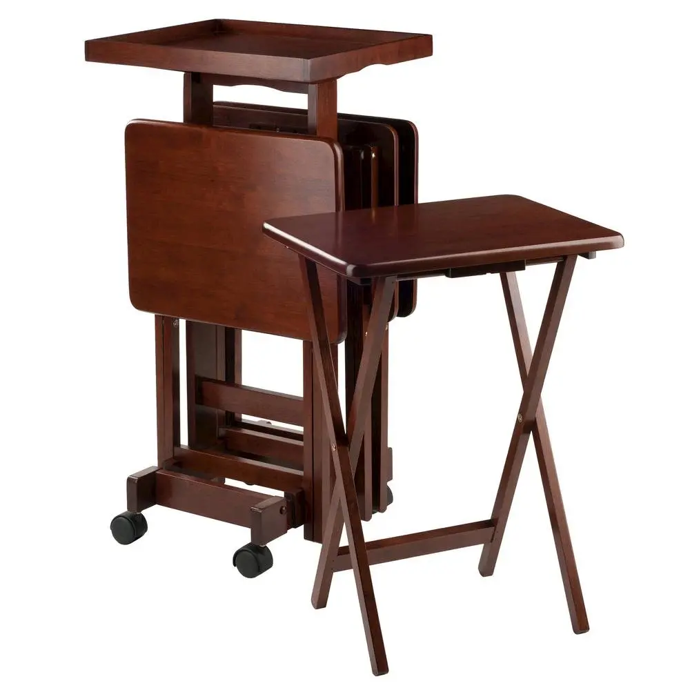Walnut Solid Wood TV Tray Set – Folding Snack Tables for Dining & Work