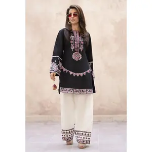 Zaiwa Sway9 2pc Black Chikankari Lawn Suit with Farshi Shalwar