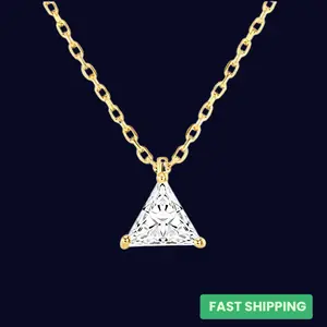 French-Inspired Gold Plated Triangle Pendant Necklace | Sparkling Zirconia with Copper Chain | Elegant Iced Out Look for Everyday & Special Moments