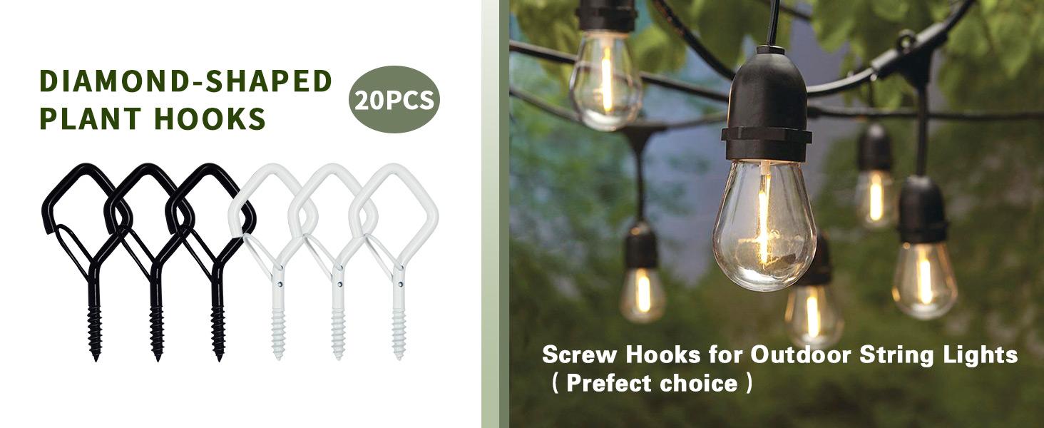 20 PCS Black Square Q-Hanger Hooks, Ceiling Hooks for String Lights, Hanging Plants, Wind Chimes, Bird Feeders, Lanterns & Christmas Decorations 20 PCS Black Square Q-Hanger Hooks, Ceiling Hooks for String Lights, Hanging Plants, Wind Chimes, Bird Feeders, Lanterns & Christmas Decorations