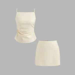 Cider Linen-blend Ruched Criss Cross Backless Cami Top With Mini Skirt Set SwimWeek