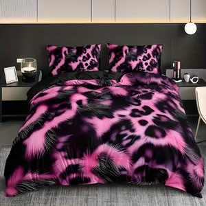 2/3Pcs pink leopard print abstract printed quilt cover set (1 quilt cover + 1/2 pillowcase does not contain pillow core), four seasons home dormitory high definition printing soft, comfortable, skin-friendly and breathable bedding, Bedroom Bedding Set