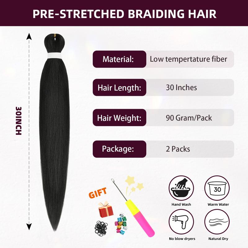 2 Pack Braiding Hair Pre Stretched 30 Inch Yaki Straight braided Premium Synthetic Crochet Twist Braids wig No Tangle Easy Install