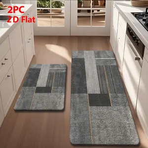 2pcs/3pcs Flannel Kitchen Mat Set, Geometric Design, Non-Slip, Absorbent, Ideal for Kitchen, Bathroom, Laundry Room, Hallway, Non Slip Doormat