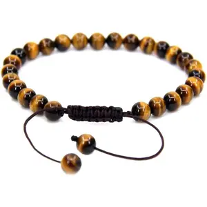 Natural AA Golden Tiger Eye Gemstone 6mm Round Beads Adjustable Bracelet 7" Unisex