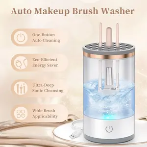 Quick Portable Makeup Brush Cleaner, Electric, Automatic, Rotating, For All Types of Makeup Brushes Blush Foundation Cleansing Cosmetic Silicone Handle Storage