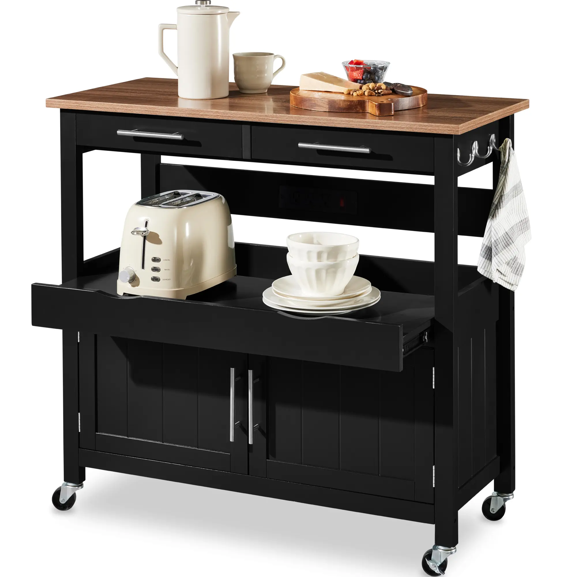 Best Choice Products 36in Large Rolling Kitchen Island Cart, 2-Door Cabinet, Outlet, Hooks, & Wheels Best Choice Products 36in Large Rolling Kitchen Island Cart, 2-Door Cabinet, Outlet, Hooks, & Wheels