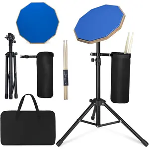 12 Inch Practice Drum Pad with Stand and Sticks, Beginner Snare Drum Pad with Drumsticks(2 pairs) and Carrying Bag, Double Sided Silent Drum Pad (Blue)