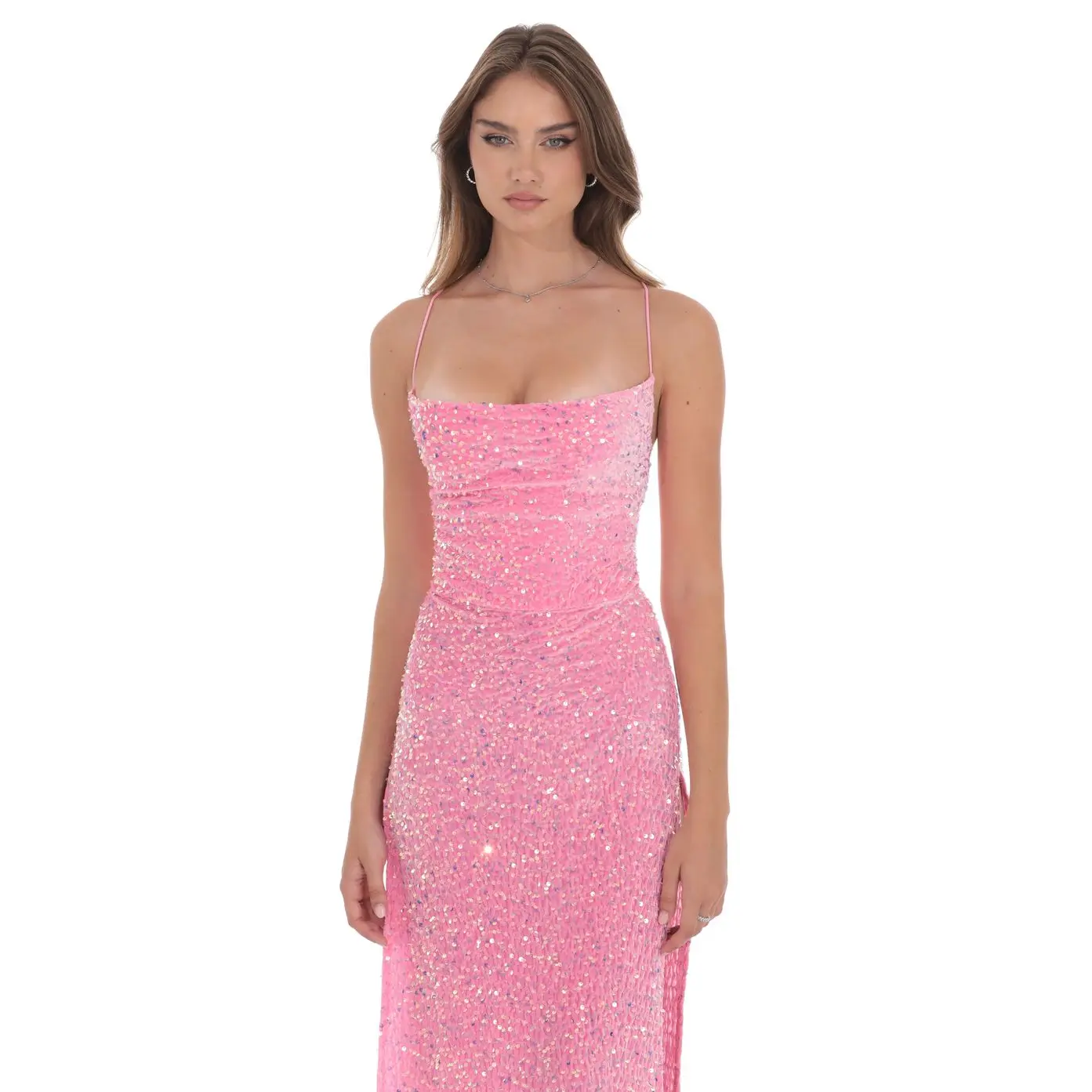 open lace back dress AURA RUBY VELVET DRESS – Arelia's Dream main image 1