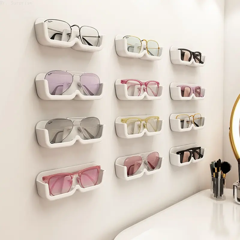 Multifunctional Wall-Mounted Eyeglasses Storage Holder - Anti-Pressure Sunglasses Display Rack for Bedroom & Bathroom Use