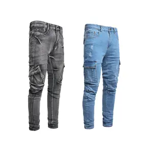 JUNBAOSS Men's 1/2 Pack Classic Slim Fit Stretch Denim Jeans - Natural Cotton Fabric, 5 Pockets, Distressed Straight Leg, Cargo Skinny, Plain, Zipper-Equipped, Street Style (Beige, Black)